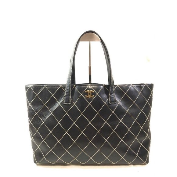 CHANEL CC Wild Stitch Vintage Quilted Shoulder Bag Tote Lambskin Black - Picture 3 of 12